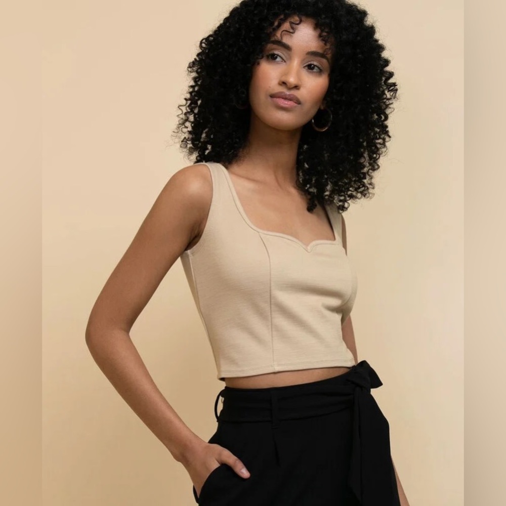 Ricki’s Cream Tan Ponte Corset Sweetheart Neck Sleeveless Crop Top - Picture 2 of 5